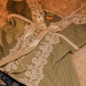 & Other Stories Green Lace Trim Tank Top